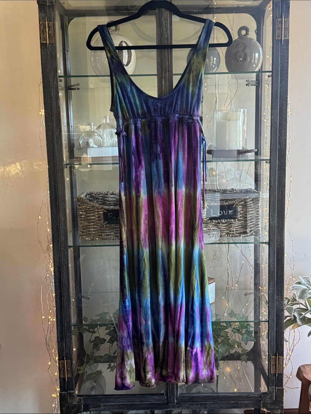 Boho Tie-Dye Maxi Dress in Blue, Purple & Green